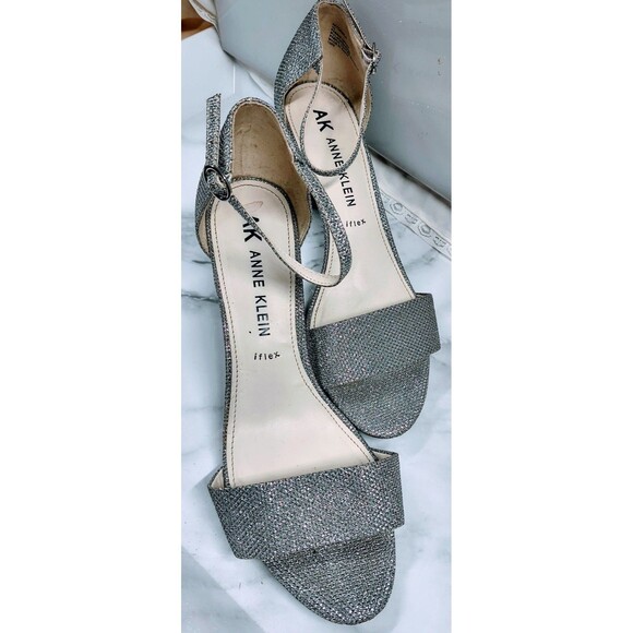 Ann Taylor Katrina Silver Shimmer Block Sandal Heels Sparkle G;itter Shine Shoe - Picture 8 of 15